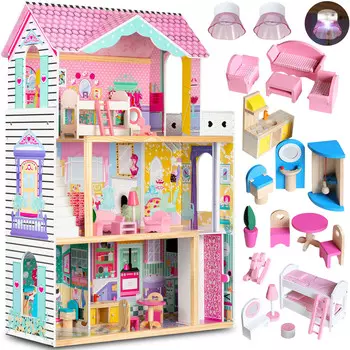 Светодиодный деревянный кукольный домик Ricokids 82x33x118см RC-829