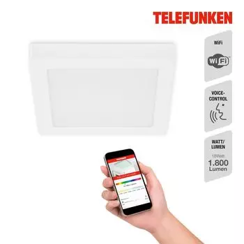 Светодиодный накладной светильник TELEFUNKEN VIRGO, 18 Вт, 1800 лм, IP20, белый, металлопластик, с регулируемой яркостью, 22,5 х 22,5 х 3,8 см