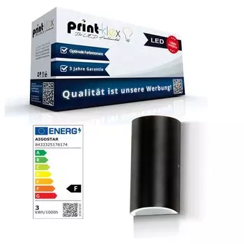 Светодиодный настенный светильник для наружного освещения Кёльн - Фасадный светильник GU10 3000K, теплый белый наружный светильник, наружный светильник 3 Вт, водонепроницаемый настенный светильник IP44 - без регулировки яркости Print-Klex GmbH &...