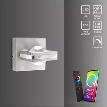 Светодиодный настенный светильник Paul Neuhaus Q-FISHEYE Smart Home, вращающийся точечный светильник, с регулировкой яркости, с дистанционным управлением, меняющий цвет, серебряный для гостиной, спальни, коридора 9115-55, серебро