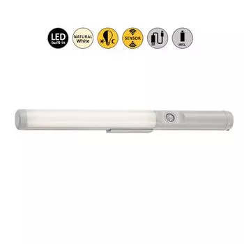 Светодиодный настенный светильник RAKAR 3W пластик серебристый, белый 4000K L:31см 2,5см с выключателем, с датчиком движения, светореактивный Rabalux