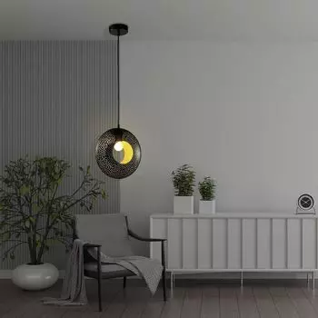Светодиодный подвесной светильник LQWELL, черный круглый подвесной светильник E27, ретро-люстра, подвесной светильник Vertigo, регулируемая по высоте [класс энергопотребления E]