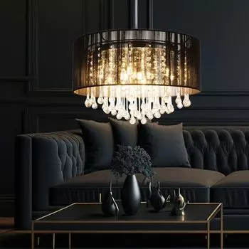 Светодиодный подвесной светильник, металл, хром, шелк, стекло, кристаллы Globo Lighting, черный