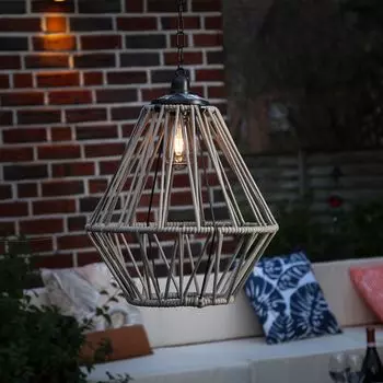 Светодиодный подвесной светильник на солнечной батарее - пластиковая веревка - 1 светодиод теплого белого цвета - В: 47 см - Г: 38 см - датчик освещенности - песок MARELIDA