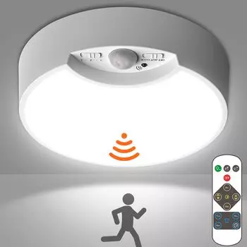Светодиодный потолочный светильник, 3 режима освещения с датчиком движения, потолочный светильник на батарейках для прихожей, кухни, балкона, подвала, гаража, лестницы ROSNEK