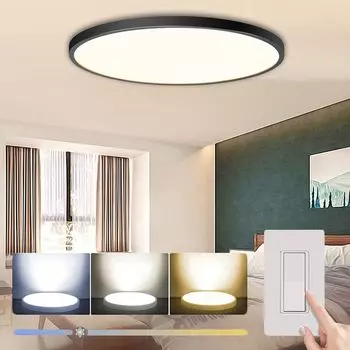 Светодиодный потолочный светильник 48 Вт, 50 см, черный, с регулируемой яркостью, 3 цветовые температуры для кухни, гостиной, балкона, прихожей, ванной комнаты, спальни Rosikey