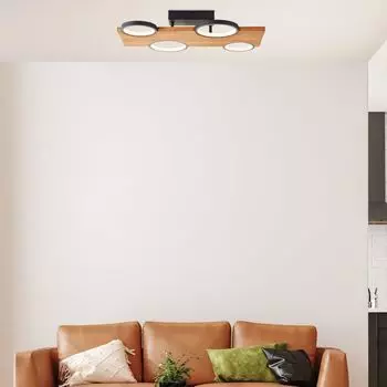 Светодиодный потолочный светильник, 55 x 35 см, 3400лм, 3000К, дерево/металл, натуральный/черный Lightbox