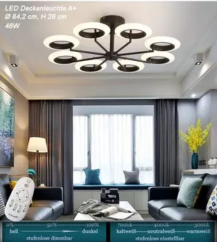 Светодиодный потолочный светильник 9012X-8-kf кофейного цвета с дистанционным управлением, регулируемый цвет/яркость, акриловый абажур A+, светодиодный светильник для гостиной Eurotondisplay