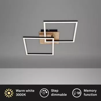 Светодиодный потолочный светильник BRILONER LEUCHTEN FRAME, 24 Вт, 1800 лм, IP20, черный, металл-пластик-дерево, с регулируемой яркостью, 62 x 36,8 x 7,3 см