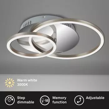 Светодиодный потолочный светильник BRILONER LEUCHTEN FRAME, 30 Вт, 2400 лм, IP20, хром-алюминий, металлопластик, с регулируемой яркостью, 39 x 30 x 8 см, серебро