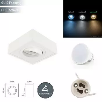 Светодиодный потолочный светильник CUBO MIDI встраиваемый точечный светильник для скрытого монтажа, поворотный на 45°, квадратный, белый, из алюминия, с цоколем GU10, лампа 5 Вт, теплый белый LED-Line