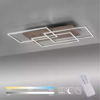 Светодиодный потолочный светильник для дома «Pommerby», 3 лампочки, источник света, светодиодный модуль | Постоянно встроенный светодиод, контроль цветовой температуры CCT 2700-5000K, сталь с декором из шпона дерева Home Affaire, цвет silberfarb...