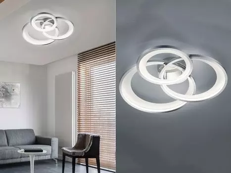 Светодиодный потолочный светильник GRANADA с тремя кольцами, хром и белый, с регулировкой яркости, ширина 71 см TRIO