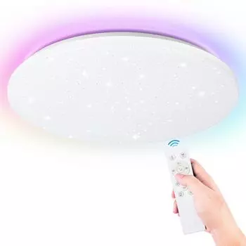 Светодиодный потолочный светильник Great Tour мощностью 24 Вт с эффектом звездного неба, встроенными точечными светильниками, лампами для ванной комнаты, пультом дистанционного управления и изменением цвета RGB. TolleTour