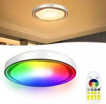 Светодиодный потолочный светильник JNGLGO, круглый потолочный светильник мощностью 60 Вт с регулируемой яркостью и дистанционным управлением, водонепроницаемый потолочный светильник IP44, 50 см, 2800–6500 км для спальни, кухни, прихожей, RGB, т...