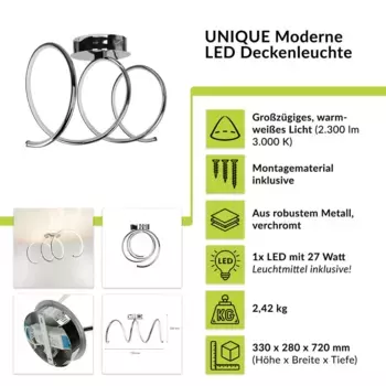 Светодиодный потолочный светильник Licht-Erlebnisse, серебряный