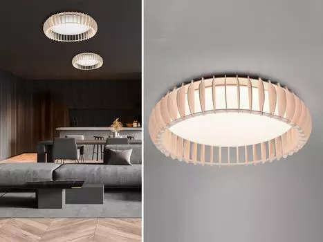 Светодиодный потолочный светильник MONTE из натурального дерева цвета дерева с регулируемой яркостью и дистанционным управлением 60см Reality Leuchten