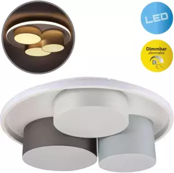 Светодиодный потолочный светильник nve "Eppan", 3 лампочки, 3 уровня регулировки яркости с помощью настенного выключателя, плафоны: текстильный, серый, белый 49 см, Высота: 15,5 см, белый/серый