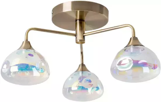 Светодиодный потолочный светильник nve "Варна", 3 пламени, 3 лампочки с переливающимся стеклом, включая 3х6 светодиодов, рама из латуни теплого белого цвета Высота: 19,50 см., цвет messingfarben