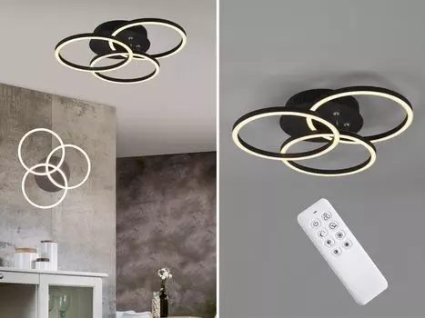 Светодиодный потолочный светильник Reality Circle, черный матовый, пульт дистанционного управления REALITY Import, белый