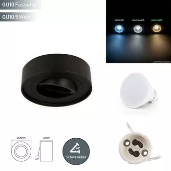 Светодиодный потолочный светильник ROLLO MIDI, встраиваемый точечный светильник, встраиваемый, поворотный на 45°, круглый, черный, из алюминия, с патроном GU10 5 Вт, теплый белый LED-Line