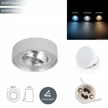 Светодиодный потолочный светильник ROLLO MIDI встраиваемый точечный светильник для скрытого монтажа, поворотный на 45°, круглый, белый, из алюминия, с патроном GU10 5 Вт, холодный белый LED-Line