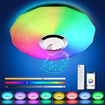 Светодиодный потолочный светильник с динамиком Bluetooth, светодиодный потолочный светильник Bluetooth мощностью 48 Вт, с пультом дистанционного управления и управлением через приложение, изменение цвета RGB, Alexa Google Assistant Sross