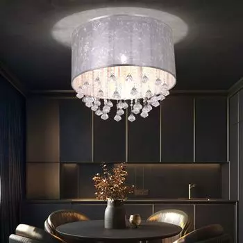 Светодиодный потолочный светильник с текстильным абажуром и кристаллами AMY etc-shop, серебро