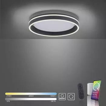 Светодиодный потолочный светильник Selltec, круглый 40 см, Q-Vito CCT, изменение температуры, регулируемый пульт дистанционного управления, антрацитовый цвет гостиная, столовая, спальня 8414-55, 8414-60, 8414-13