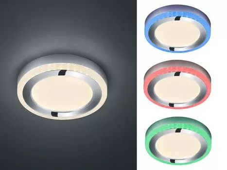 Светодиодный потолочный светильник SLIDE с регулируемой яркостью 40см, высота 4см, с дистанционным управлением и сменой цвета. Reality Leuchten, мультиколор