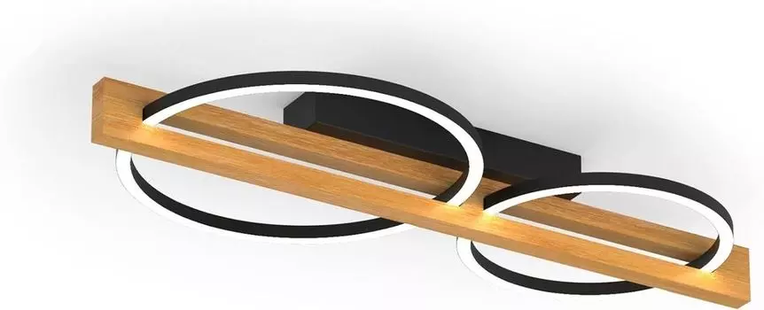 Светодиодный потолочный светильник Tovak, с регулировкой яркости, из металла и дерева, с двумя круглыми светодиодными кольцами. Eco-Light Leuchten GmbH, черный