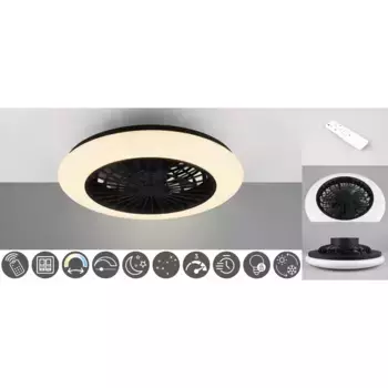 Светодиодный потолочный светильник TRIO Leuchten «Штральзунд» с вентилятором, дистанционным управлением, встроенным диммером и ночником. Свет и вентилятор можно включать отдельно, цвет schwarz matt