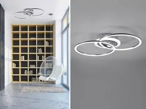 Светодиодный потолочный светильник VENIDA 2 кольца хром белый, ступенчатый диммер - 50x30см Reality Leuchten