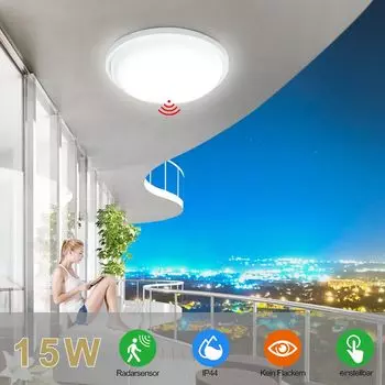 Светодиодный потолочный светильник XMTECH 15 Вт, холодный белый потолочный светильник с радарным датчиком, светодиодная панель 22 см, комнатный светильник для кухни, гостиной, балкона, прихожей