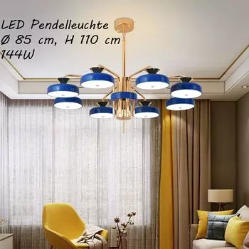 Светодиодный потолочный светильник XW816-8L с дистанционным управлением, регулировка цвета и яркости, акриловый абажур, металлическая рама, окрашенная в синий/золотой цвет. Eurotondisplay