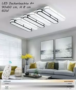 Светодиодный потолочный светильник Y1675-90x60, пульт дистанционного управления, регулировка цвета/яркости, регулировка яркости A+ Eurotondisplay