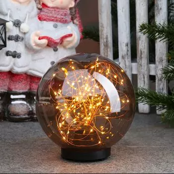 Светодиодный шар с проволочной гирляндой - стоячий - 100 светодиодов янтарного цвета - D: 25 см - для наружного применения - дымчато-серый MARELIDA