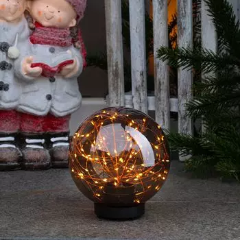 Светодиодный шар с проволочной гирляндой - стоячий - 80 светодиодов янтарного цвета - D: 20 см - для наружного применения - дымчато-серый MARELIDA