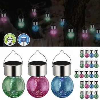 Светодиодный солнечный светильник Crackle, набор из 24 розовых, синих, светло-зеленых стеклянных шаров из нержавеющей стали и пластика размером 9x13 см. Cepewa, серебро