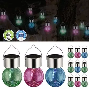 Светодиодный солнечный светильник Crackle, набор из 12 розовых, синих, светло-зеленых 9x13 см, стеклянный пластиковый световой шар из нержавеющей стали Cepewa, серебро