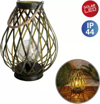 Светодиодный солнечный светильник nve "Baluba", 1 лампочка, плетеный вид зеленого/золотого цвета, ручка/подвес на шнуре, включая лампочку 23,00 см, Высота: 31,00 см., зеленый