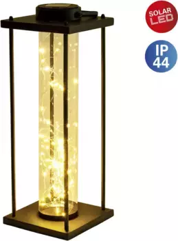 Светодиодный солнечный светильник nve Fairylight, 1 лампочка, прямоугольная рамка, пластиковый цилиндр со светодиодным проводом, теплый белый Высота: 51,50 см., черный