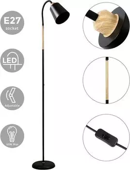 Светодиодный торшер Anten для гостиной E27, поворотная лампа для чтения на 360 ° для дивана в спальне Торшер металлический черный высотой 159см (без лампочки)