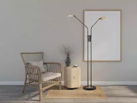 Светодиодный торшер черный/золотой, 2 лампы, с диммером и цветом CCT - высота 150см Fischer & Honsel Leuchten