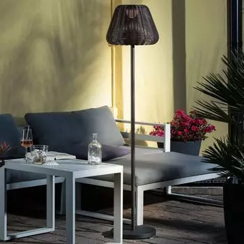 Светодиодный торшер для сада - под ротанг - Высота: 150 см - с регулируемой яркостью - перезаряжаемый - с дистанционным управлением - коричневый MARELIDA