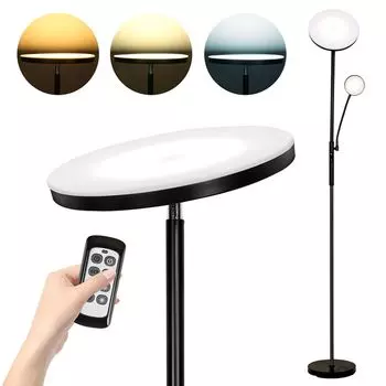 Светодиодный торшер Jopassy 27 Вт, торшер с регулируемой яркостью, потолочный прожектор с 2 лампами, лампа для чтения с дистанционным управлением, 175 см, черный