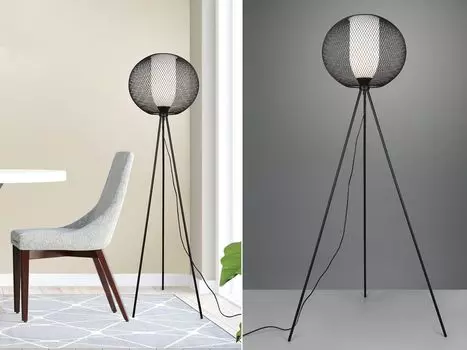 Светодиодный торшер на треноге, лампа с решеткой на треноге, черный/белый, 1 лампочка, индустриальный стиль TRIO