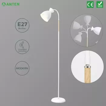 Светодиодный торшер Поворотный на 360° светильник для чтения E27 торшер торшер гостиная потолочный прожектор | Розетка макс. 60 Вт | современный металлический светильник для дивана высотой 159 см | без лампочек Anten, белый