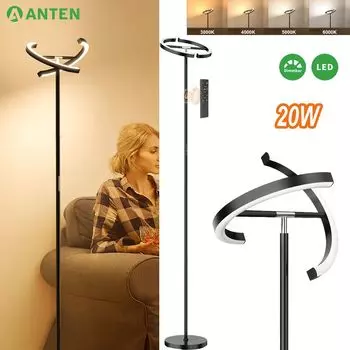 Светодиодный торшер с регулируемой яркостью, современный потолочный прожектор мощностью 20 Вт с дистанционным управлением, торшер с изменением цвета 3000K-6000K для гостиной, спальни, кабинета Anten, черный