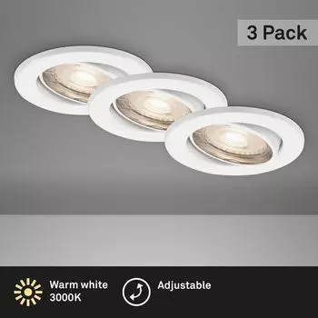 Светодиодный встраиваемый светильник BRILONER LEUCHTEN FIT MOVE, 5 Вт, 400 лм, IP23, белый, металл, вкл., 3x GU10, комплект из 3 шт., 8,6 см